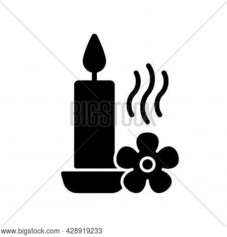 Scented Candle Black Glyph Manual Label Icon. Fragrant Oils And Wax Mixture. Burning With Pleasant A