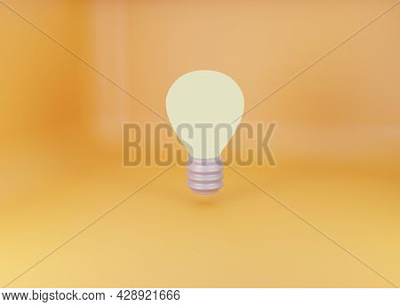 Ligtht Bulb Icon Isolated On Orange Background.3d Render Illustration.