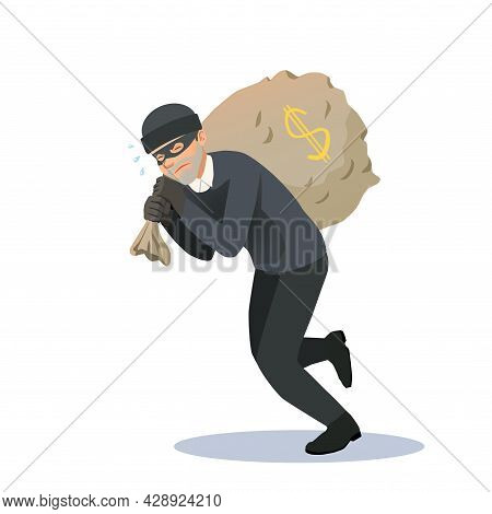 The Thief Has Stolen A Large Bag Of Money And Is Carrying It With Great Difficulty. The Criminal Ste
