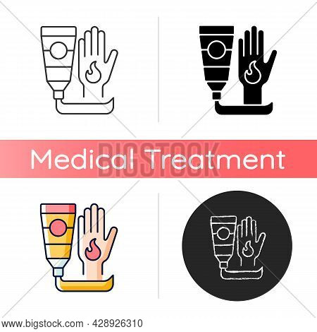Ointment For Burns Icon. Antibacterial Cream. Skin Care Product. Burn Treatment. Applying Aloe Vera.