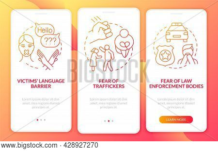 Human Trafficking Survivor Onboarding Mobile App Page Screen. Traumatic Aftermath Walkthrough 3 Step