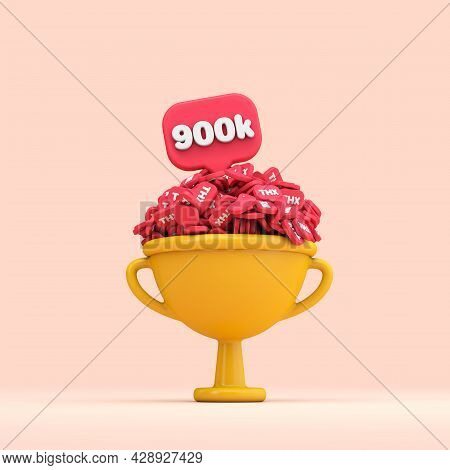 Thank You 900k Social Media Followers Celebration Trophy. 3d Render