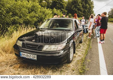 Chernigov, Ukraine - July 24, 2021: Saab 9-5 Car On The Background Of People. Saab Car On The Road