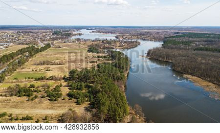 Aerial View Of The Teterev River And The Forest Near The River
