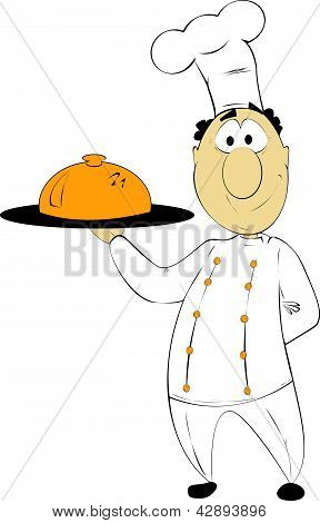 Funny cartoon chef con un vassoio