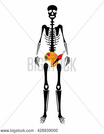 Illustration Of A Skeleton With Its Pelvis As A Painter Palette, Isolated On White Background