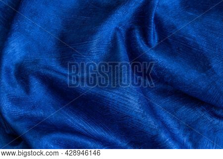 Rinkled Blue Cotton Fabric With Visible Texture