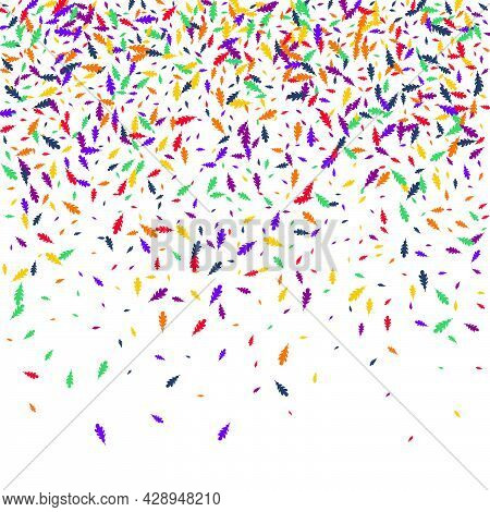 Bright Leaf Vector White Background. Yellow Confetti Autumn Backdrop. Flying Foliage Card. Colorful 