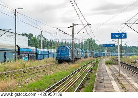Dzialoszyn, Poland - 07.25.2021 -railway Carriages Of The Pkp Cargo Company In Dzialoszyn