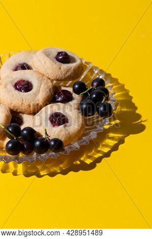 Homemade Keto Cookies Made From Almond Flour With Currant Berries. Low Calorie Dessert.
