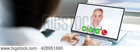 Video Conference Chat With Doctor On Laptop