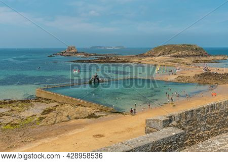 Natural Pool At The Plage De Bon-secours Saint-malo In French Brittany In The Ille And Vilaine Depar