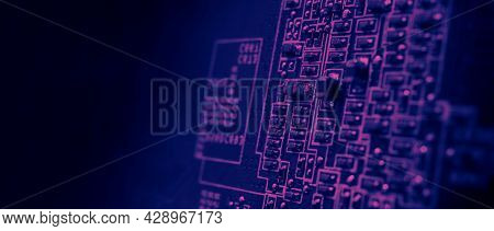 Semiconductor. Cpu Chip Located On The Green Motherboard Of The Computer.
