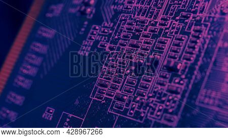 Semiconductor. Cpu Chip Located On The Green Motherboard Of The Computer.