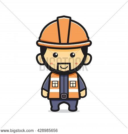 Cute Miner Cartoon Icon Vector Illustration. Design Isolated Flat Cartoon Style