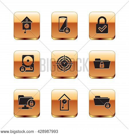 Set Retro Wall Watch, Ftp Folder And Lock, , Time Management, Hard Disk Drive And Lock Check Mark Ic