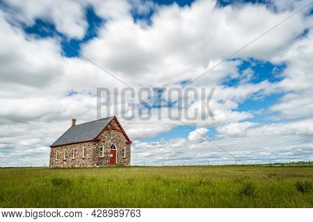 The Historic Yet Abandoned Stone Fairview United Church, Built In 1903, And Surrounding Countryside,