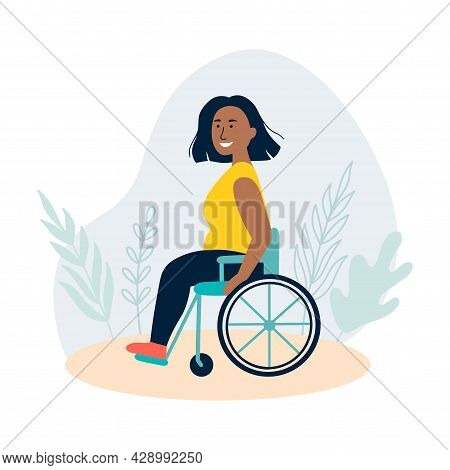 World Disability Day. An African Fat Woman Sitting In A Wheelchair. The Concept Of Employment For Pe