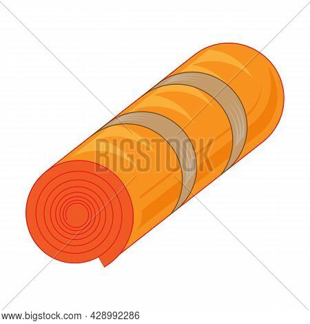 Orange Bed Roll. Rolled Tourist Bedroll. Packed Sleep Bag