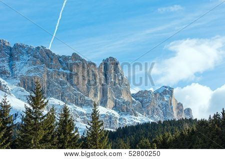 Beautiful Winter Rocky Mountain Landscape (great Dolomites Road).