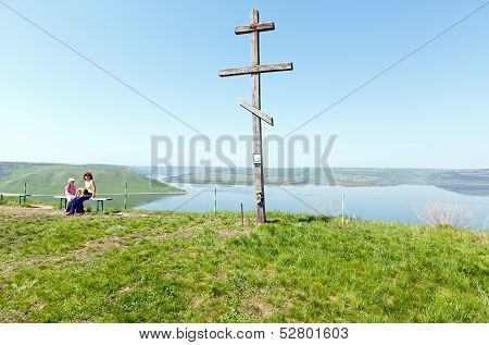 Wooden Cross And Bakota Spring View (ukraine)