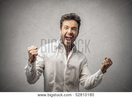 happy man exults