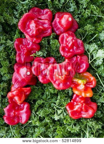 Letter A. Pepper and parsley.