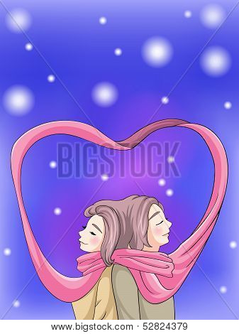 Cute Couple Bonding In Winter Scene