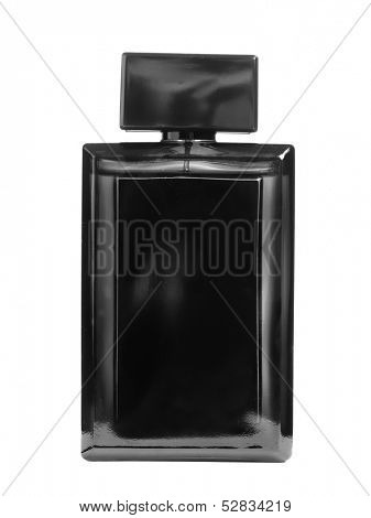 Black perfume bottle isolated on white background