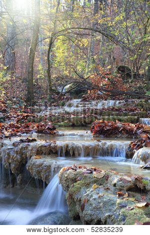Waterfall In Autumn Forest