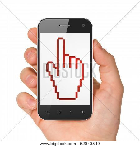 Social network concept: Mouse Cursor on smartphone