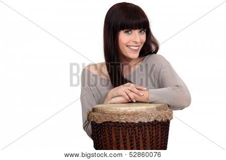 Woman posing with her drum