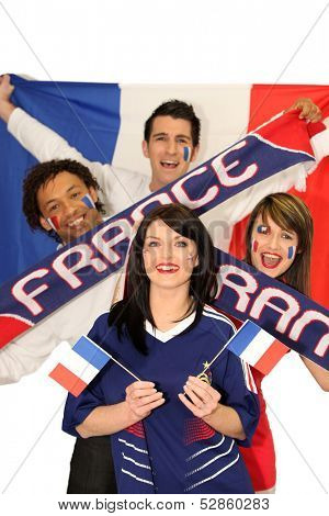 A group of friends supporting the French football team
