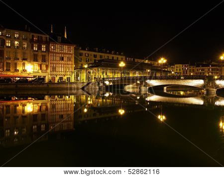 Bayonne, Nive Riverside At Night, France