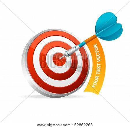 Dartboard with dart. Hitting A Target. Text banner