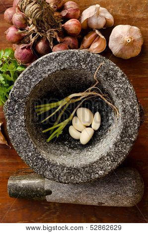 Stone Mortar With  Herbs