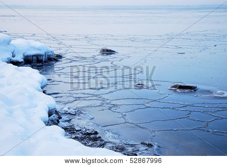 Rocks At Icy Coast