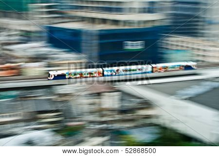 Sky Train In Motion Between Station Nana And Ashoka