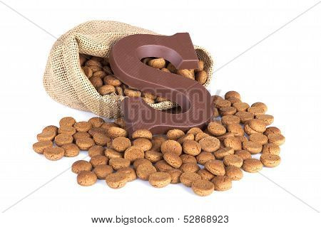 Jute Bag With Ginger Nuts And Chocolate; A Dutch Tradition At Sinterklaas Event In December