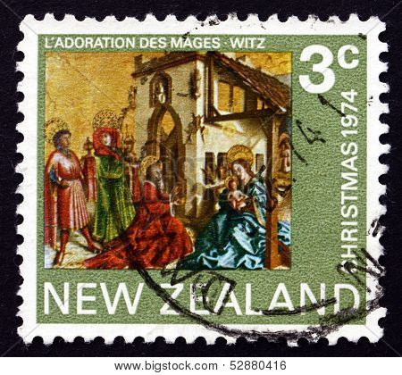 Postage Stamp New Zealand 1974 Adoration Of The Kings, By Conrad Witz