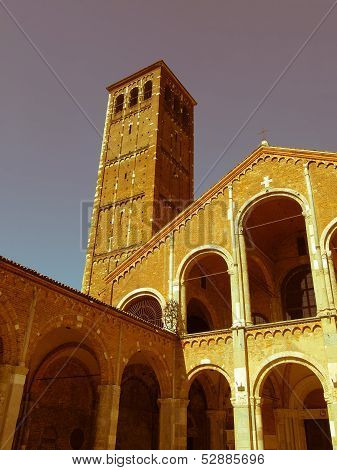 Retro Looking Sant Ambrogio Church, Milan