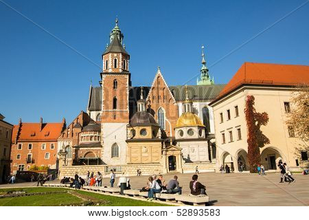 KRAKOW, POLAND - OCT 22: On territory of Royal palace in Wawel, Oct 22, 2013 in Krakow, Poland. The monument to the history of the Decree of the President Lech Walesa on September 8, 1994.