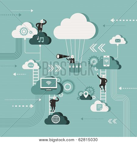 Flat Design Illustration Concept Of Explore Cloud Network
