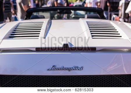 White Lamborghini On Exhibition Parking At An Annual Event Supercar Sunday Lamborghini Day