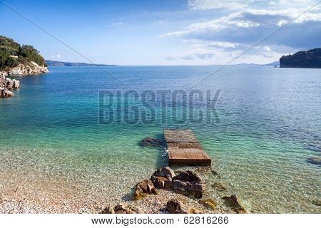 The view across Kalami Bay in Corfu, Greece, which was made famous by British writer Lawrence Durrell's account of his idyllic life here in the 1930s.