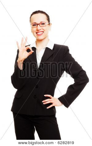 Attractive Businesswoman Showing Sign Ok