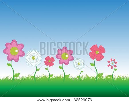 Flowers in green grasses field