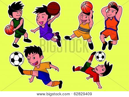 cartoon soccer and basketball player