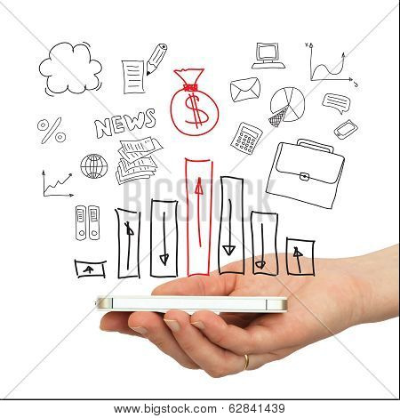 Hand, smartphone and business strategy
