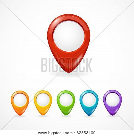 Vector glossy map pointer set. Icon pin.